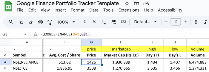 Google Finance Portfolio Tracker - Database Sheet2